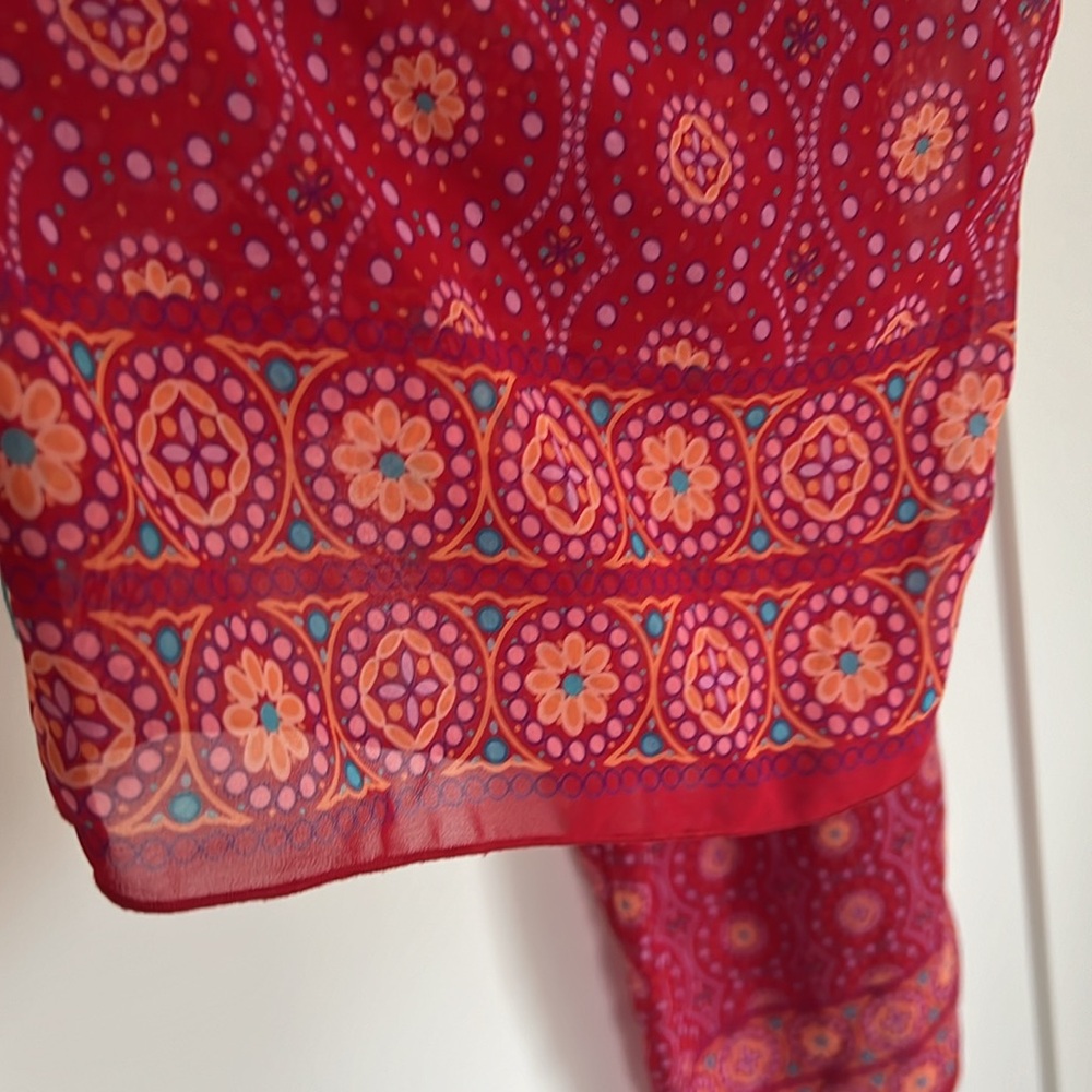 🕶️Josie Natori Pink/Red Wanderlust Drawstring sheer Capri Pants L - Picture 4 of 5